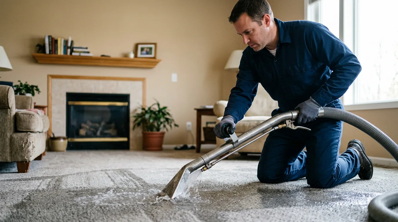 Water damage restoration technician working near Roscoe, MN
